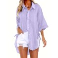 thumbnail image 1 of Jsaierl Linen Button Down Shirts for Women 3/4 Sleeve Collared Tops Comfy Cotton Linen Long Shirts Solid High Low Hem Blouses Oversized Beach Shirts, 1 of 6