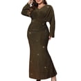 thumbnail image 1 of Gupgi Robe de Soirée Pailletée pour Femme Grande Taille Couleur Unie Manches Longues Col en V Ajustée Longue Robe Cocktail Formelle Bal de Promo TG-TTTTG, 1 of 6