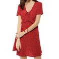 thumbnail image 1 of INSPIRE CHIC Robe Trapèze à Fleurs pour Femme, Col en V à Nouer, Manches Courtes, Volants, m Rouge, 1 of 7