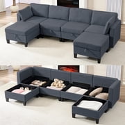 Puremind Modular Sectional Sofa with Storage, U/L Shaped Sectional Couch with Movable Ottoman, Convertible Sleeper Sofa for Living Room/Apartment, Dark Gray