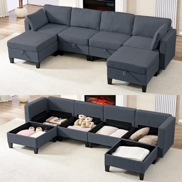 Puremind Canapé Sectionnel Modulaire avec Rangement, Canapé Sectionnel en Forme de U/L avec Ottoman Mobile, Canapé-Lit Convertible pour Salon/appartement, Gris Foncé