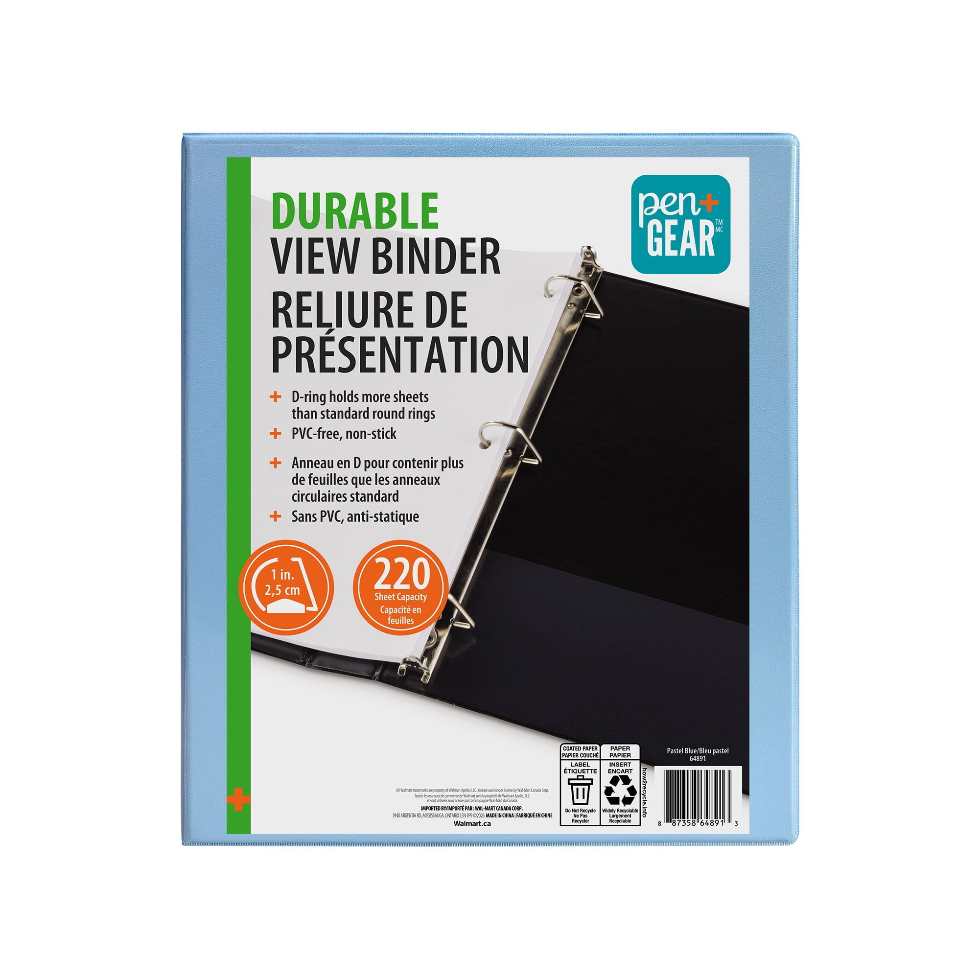 Pen+Gear Durable View Binder de 1" Bleu pastel 1 paquet