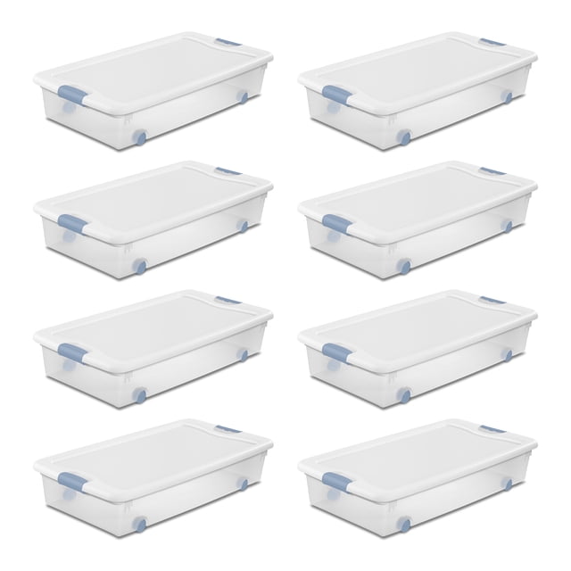 Sterilite Bac de Rangement à Roulettes Empilable de 56 Pintes avec Couvercle et Loquet, (Lot de 8)