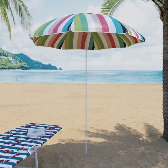 Parasol de plage octogonal Rayures multicolores 2,1 m Mainstays