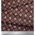 thumbnail image 3 of Soimoi Brun Poly Georgette Tissu Aster & Roses Damassé Tissu Imprimé 1 Yard 52 Inch Wide, 3 of 5