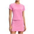 thumbnail image 3 of Sentmoon Ensembles 2 Pcs pour Femmes Jupe-Short Taille Haute Jupes de Tennis Tendance Couleur Unie Manches Courtes Col Ras du Cou Coupe Régulière Jupe Mini pour Femmes pour Détente et Sommeil P-2TG, 3 of 7