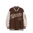 thumbnail image 1 of Faithtur Men's Spring Autumn Casual Coat Long Sleeve Letter Printed Button Up Contrast Color Baseball Jacket, 1 of 4