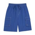 thumbnail image 3 of BADHUB Shorts Cargo à Cordon pour Hommes Taille Élastique Extensible Shorts de Travail Décontractés Ripstop Couleur Unie Shorts de Randonnée Bleu 32, 3 of 7
