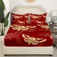 thumbnail image 3 of Erosebridal Boho Skull Bed Sheets Set Queen Size, Skeleton Moth Bed Sheets Queen, Red Gold 4 Pieces, 3 of 7