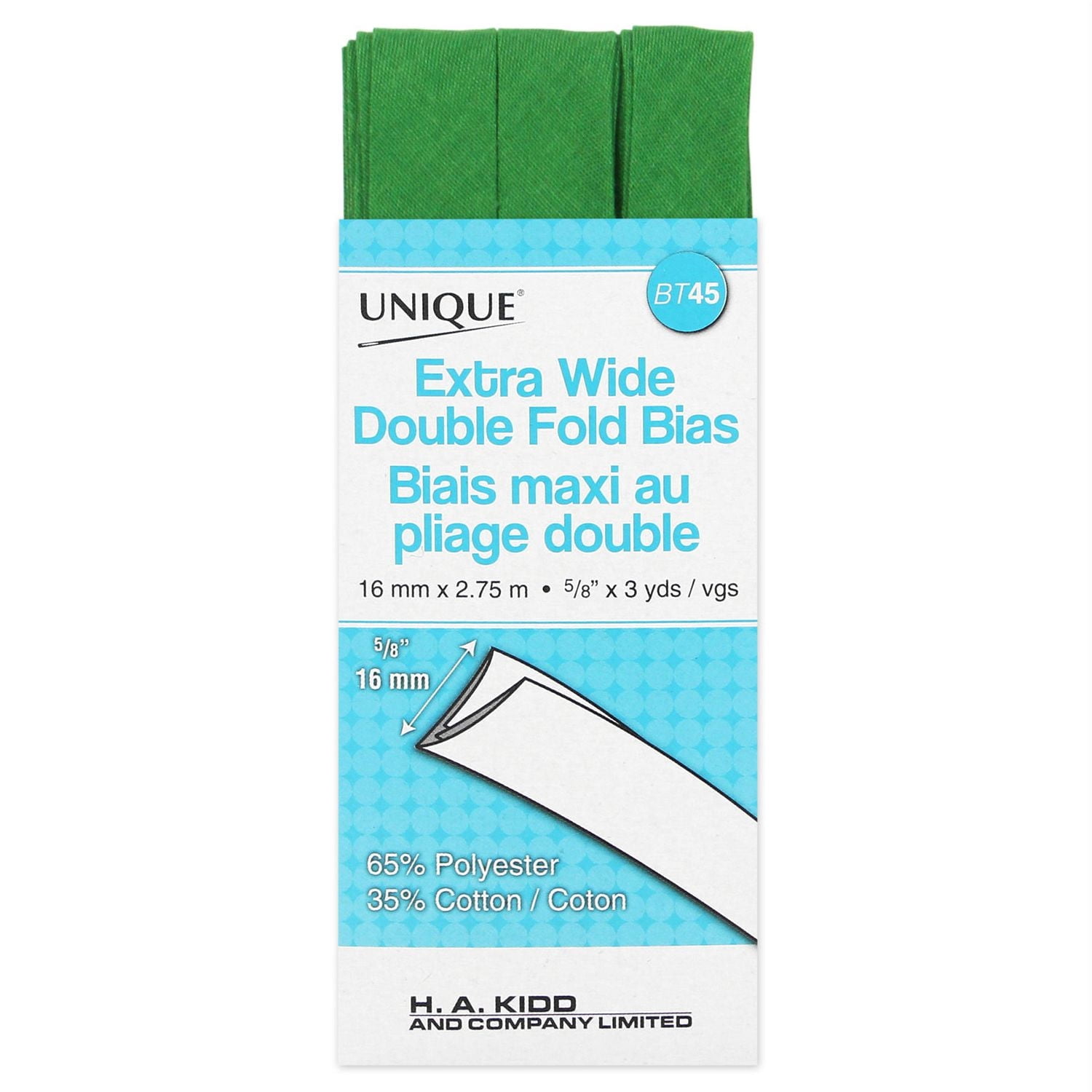 Unique Extra Wide Double Fold Bias Tape, vert, 2.75 m (3.01 yd)