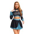 thumbnail image 4 of Aislor Womens Shiny Rhinestone Cheerleading Uniform 2 Piece Set Long Sleeve Crop Top & Skirt For Dance Sky Blue XXL, 4 of 6