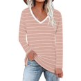 thumbnail image 1 of CEHVOM T-shirt Ample Décontracté à Manches Longues pour Femmes, Col en V, Imprimé à Rayures, Mode, 1 of 5