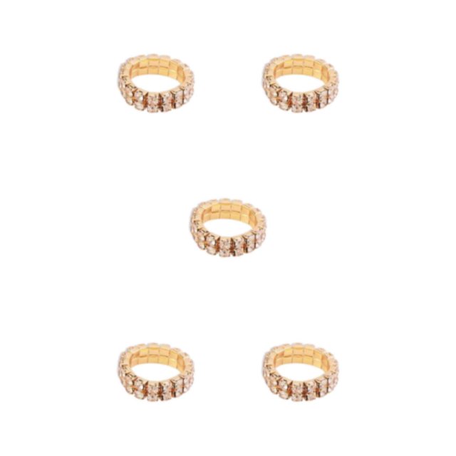 Maytalsory Bague en Cristal Extensible de Luxe Unique pour Déclaration d'Amour Bague Incrustée à la Mode Dorée 2 Rangées 5Ensemble