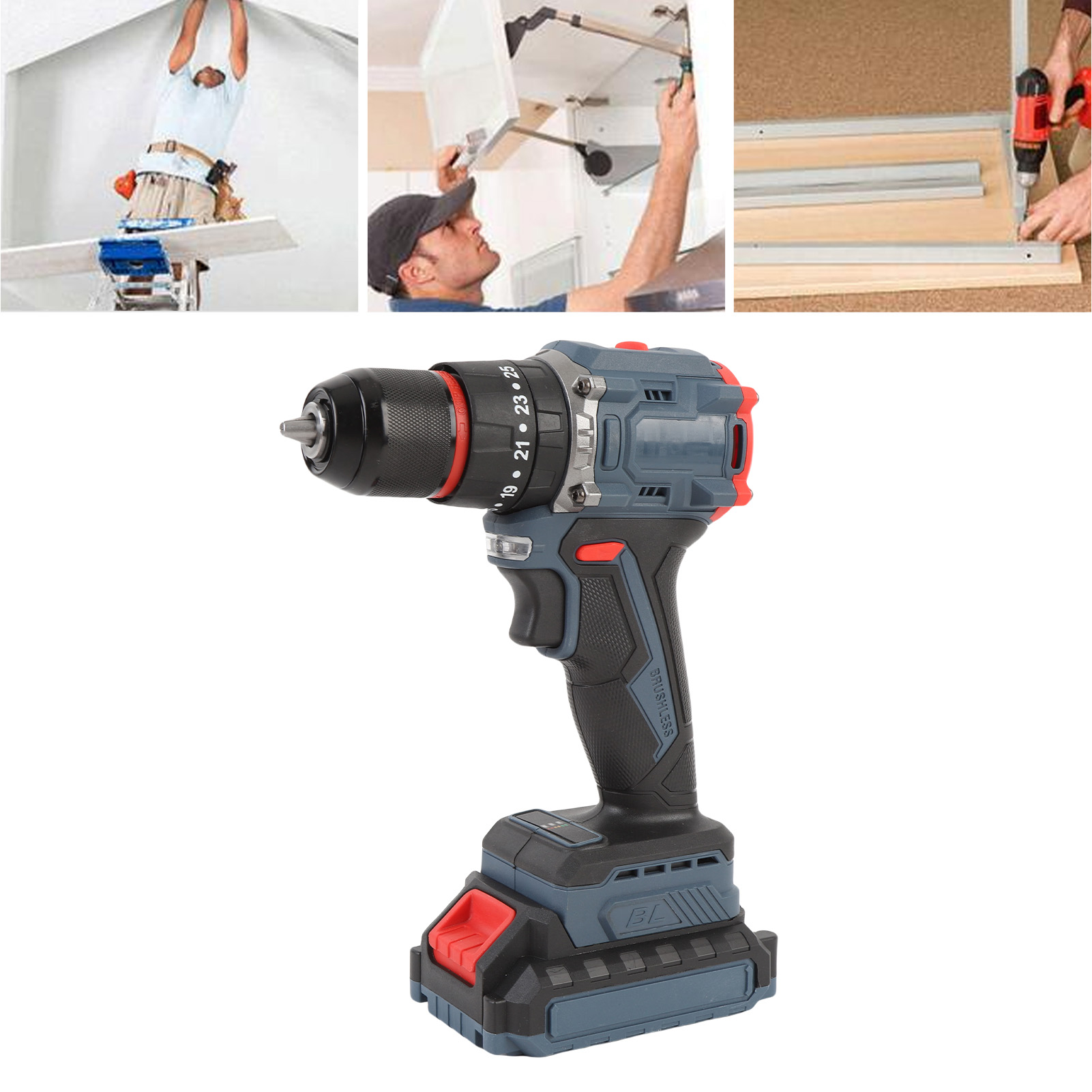 Cordless Brushless Power Drill Set, Cordless Power Drill Set, 1500RPM 25 Torsion Settings Electric Drilling Driver with LED Light for Home Maintenance