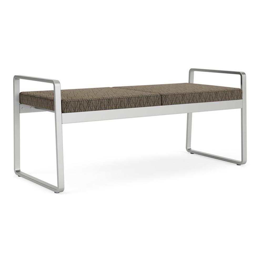 Gansett Reception Waiting Room Steel 2-Seat Bench / Silver Steel / Brown