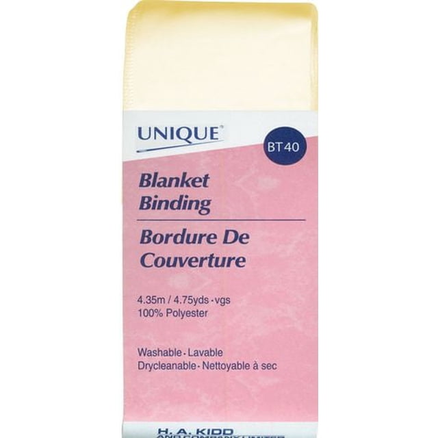 UNIQUE Blanket Binding in white satin polyester, 52 mm wide and 4.35 m long pre-folded trim for sewing and quilting projects, featuring washable and dry-cleanable fabric with a smooth finish, ideal for edging blankets and throws.