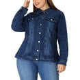 thumbnail image 1 of Agnes Orinda Plus Size Denim Jacket for Women Long Sleeve Button Down Washed Front Trucker Jean Jacket 1X Dark Blue, 1 of 6