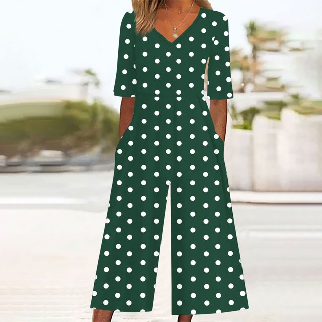 Wensltd Combinaison Pantalon pour Femmes d'Été à Imprimé Floral, Décontractée, à Manches Courtes, avec Poches Latérales