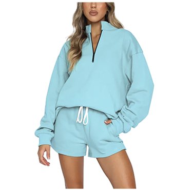 Ketyyh-chn99 Ensembles Courts pour Femmes Shorts Femmes Tenues d'Été Ensembles de Survêtement Haut Décontracté Ensemble de Shorts Tenues d'Été Amples Bleu,m