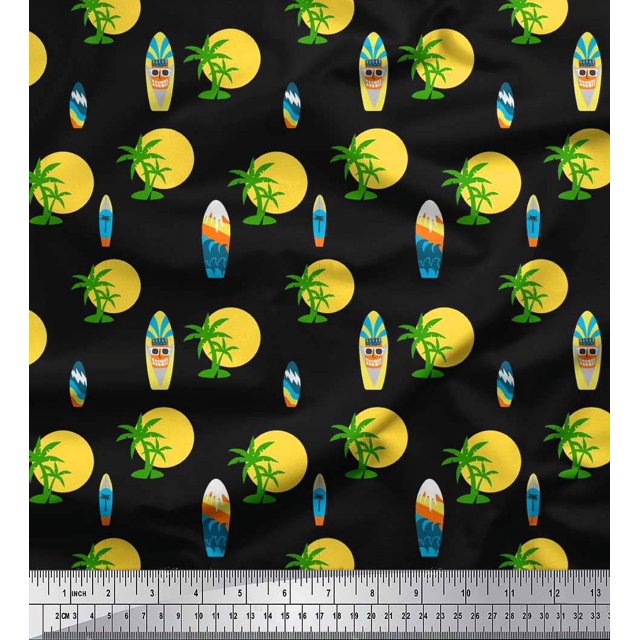 Soimoi Rayon Fabric Skull,Sun & Palm Tree Nature Print Fabric by The Yard 42 Inch Wide