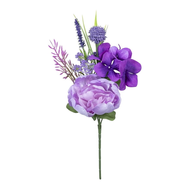 Mainstays Tige de Mélange de Pivoines Artificielles Mesurant 14 Pouces, Comprenant une Tige de Fleur Artificielle Violette avec une Grande Pivoine, une Hortensia et une Variété de Petites Fleurs Violettes et de Feuilles Vertes en polyester et PE, Convient à la Décoration Intérieure de la Maison, aux arrangements de Vases, aux Couronnes et aux Bricolages Floraux DIY.