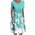 thumbnail image 2 of yievot Robe d'Été pour Femme Décontractée à Col Rond à Manches Courtes Plissée à Imprimé Floral avec Poches, 2 of 5