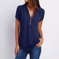 thumbnail image 2 of Timegard Tops for Women Chiffon Short Sleeve Zipper V Neck Solid Color Casual Tunic Tops Summer Fashion, 2 of 6