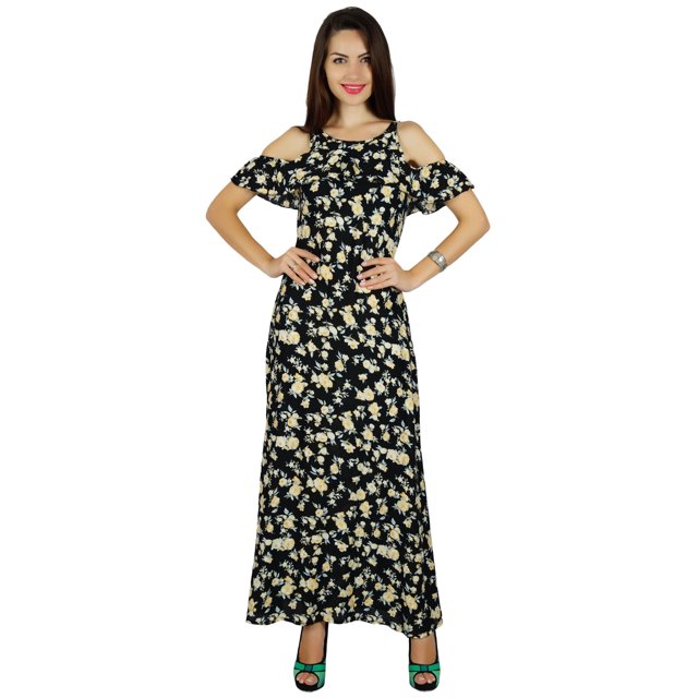 Bimba Robe Maxi d'Été à Épaules Dénudées pour Femmes, Tenue de Plage, Robes Florales pour les Vacances
