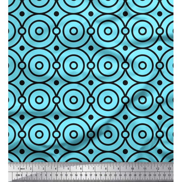 Soimoi Blue Poly Georgette Fabric Dots & Circle Geometric Print Fabric by the Yard 42 Inch Wide