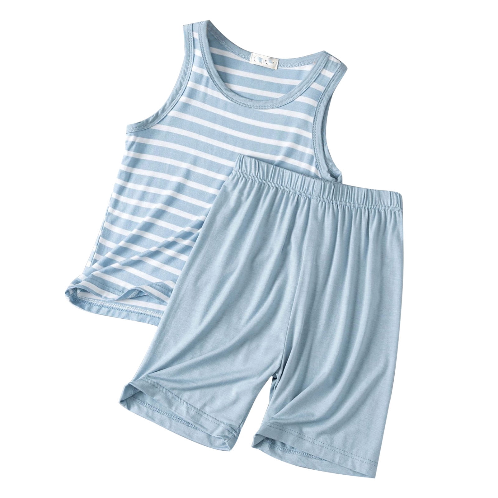 XDZJLR Ensemble de Pyjama d'Été Décontracté Sans Manches à Rayures pour Garçons, Bleu Clair 3-4 Ans