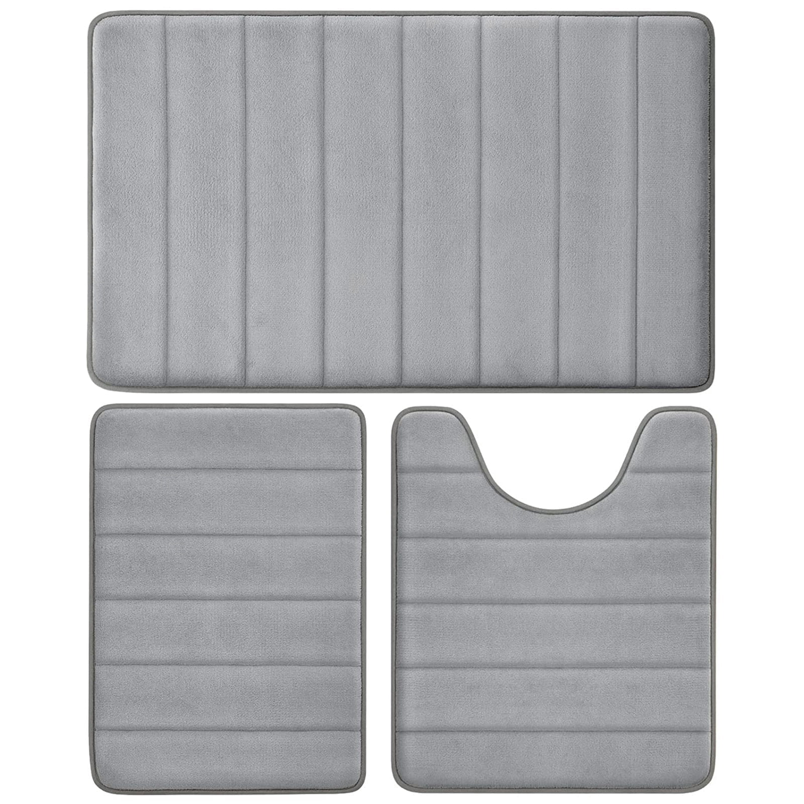 Semfri 3 Pcs Memory Foam Bathroom Mat Set Bathroom Rug Set Non Slip Absorbent Toilet Mat Set Comfortable Soft Machine Wash Thick Gray