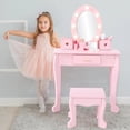 thumbnail image 1 of Kids Vanity with Lighted Mirror, Toddler Vanity Table and Chair Set, Girls Makeup Playset, Pink, 1 of 6