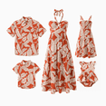 thumbnail image 1 of PatPat Family Matching Outfits Coral Leaf Print Halter Dress or Short-sleeve Shirt Set Summer Vacation Collection, 1 of 5