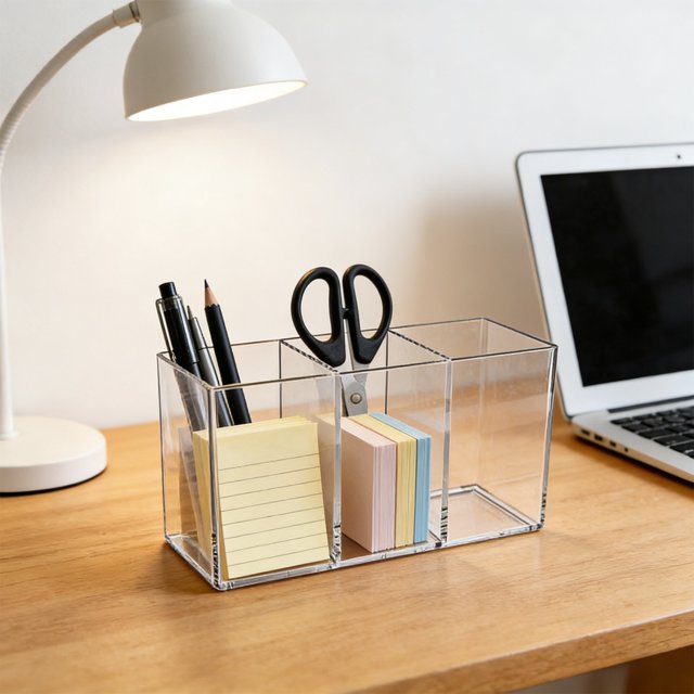Vacemry Compartment Pen Holders Storage Box, Multi Functional Divided Desktop Organizer For Pens Cosmetics Stationery, Plastic Desktop Organizer For Home Office Study Desk Dressing Table Shelf Decor