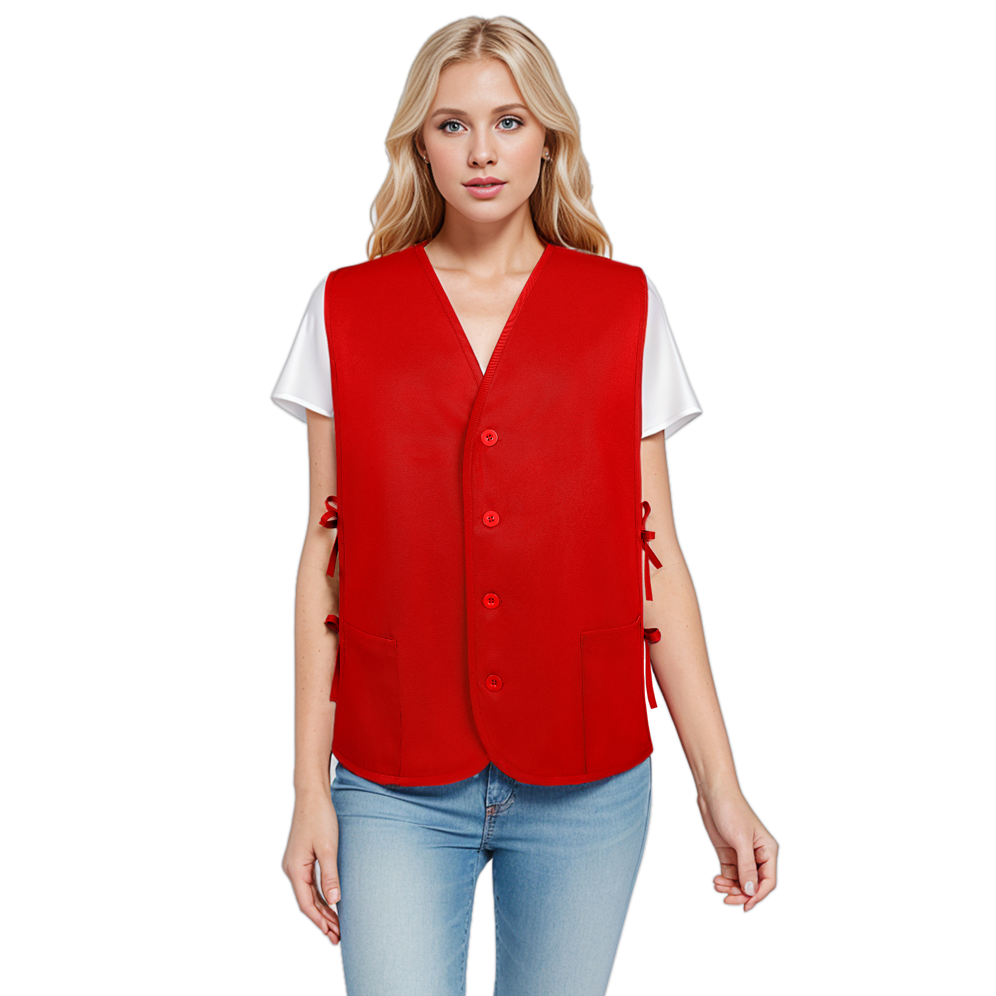 TOPTIE Volunteer Apron Vest Two Pockets Supermarket Cobbler Vest-Red-XL