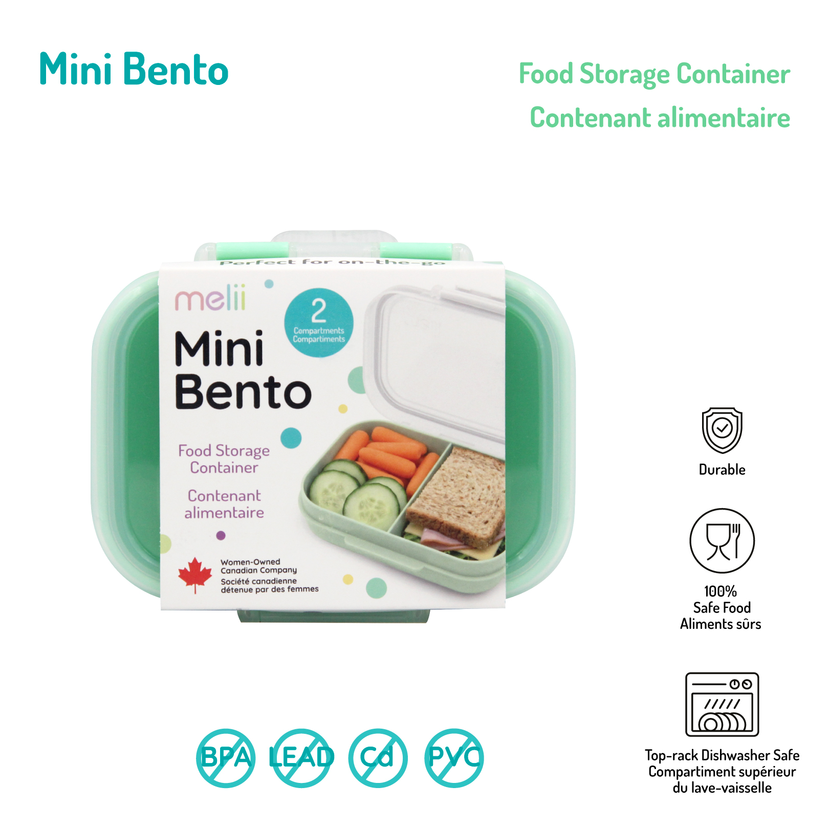 Melii Bento Mini Menthe avec Clip Transparent