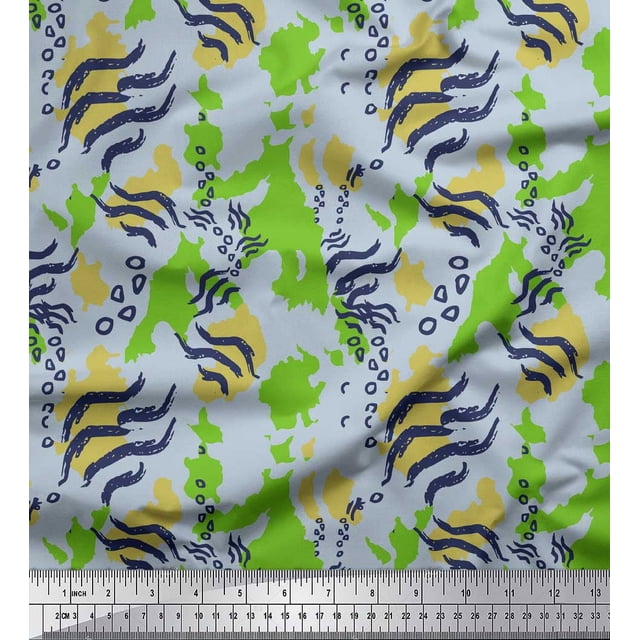 Soimoi Green polyester Crepe Fabric Leopard & Wild Animal Skin Print Fabric by The Yard 42 Inch Wide