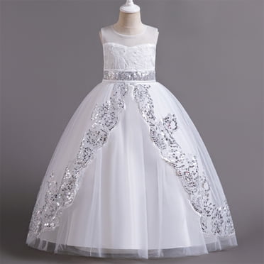 TopLLC Robe Sans Manches à Col Rond pour Filles Été Nouvelle Robe Sans Manches à Volants en Dentelle Col Rond Broderie en Maille Princesse Jupe à Nœud Robe pour Fille
