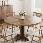 47 Inch Round Dining Table for 4, Farmhouse Circle Kitchen Table with Wood Tabletop and Stable Base, for Home Dining Room Living Room