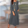 thumbnail image 4 of CHOK Robes d'Été Décontractées pour Femmes Robe Haute en Coton Lin Manches 3/4 Ample Légère Longue avec Poches, 4 of 7