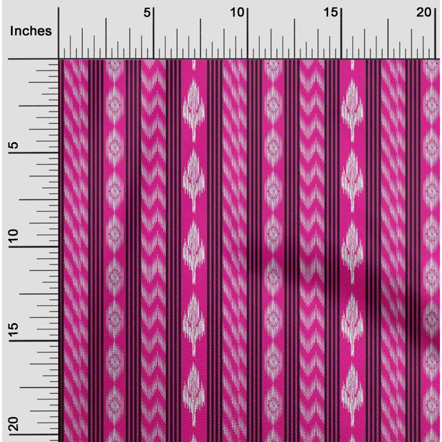 oneOone Tissu Polyester Lycra Rayé Imprimé Ikat au Mètre 56 Pouces de Large