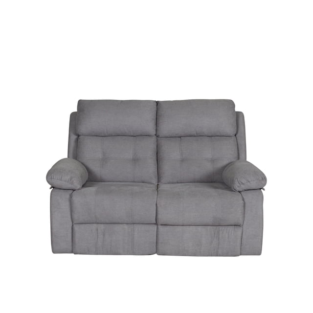 CORLIVING Oren Causeuse Inclinable Manuelle d'Intérieur Rembourrée en Polyester à 2 Places, Gris, Vue avant Montrant des Coussins Rembourrés, de Larges Accoudoirs en Mousse et un Levier d'Inclinaison Manuel, avec un design Qui Enlace le Mur pour Économiser de l'Espace, Convient aux Sièges de Salon et à la Détente.