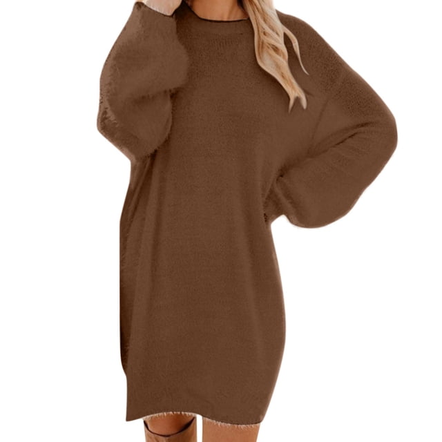 2025 Robe Chandail pour Femmes Femmes Chandail d'Hiver Tricot Robes d'Enseignante Col Roulé Chaud Manches Longues Robe d'Enseignante Poche