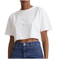 thumbnail image 1 of Timegard Crop Tops for Women Short Sleeve Crew Neck Drop Shoulder Casual Loose Workout Top Basic Tee, 1 of 6