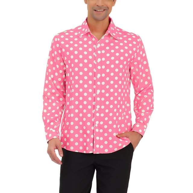 INSPIRE CHIC Men's Shirt Polka Dots Pattern Point Collar Long Sleeve Button Down Shirt 50 Light Pink