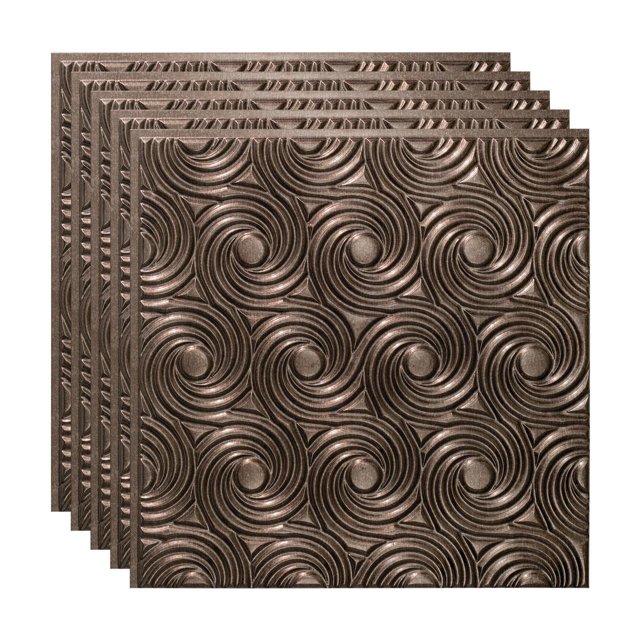 Fasade Cyclone Vinyl 2ft x 2ft Glue Up Ceiling Panel Smoked Pewter 5 Pack
