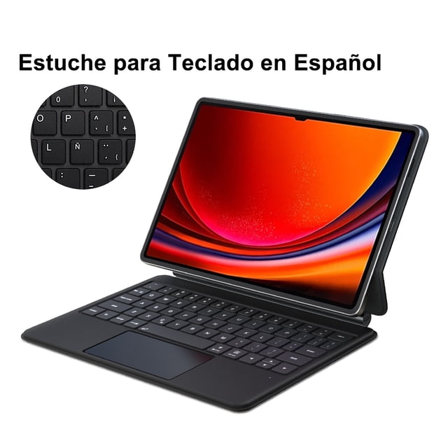 Keyboard Case for Samsung Galaxy Tab S7 FE S9 S8 S7 Plus Case Magic Backlight Keyboard with Trackpad Magnetic Tablet Cover Capa Spanish Keyboard S7 Plus 12.4 inch