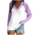 thumbnail image 1 of FAIWAD Women’s Color Block Tunic Top Long Sleeve Patchwork V Neck Plus Size Pullover Top, 1 of 4
