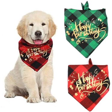Bandana Triangulaire pour Chien, 2 Pcs Bavoirs Bandana Triangulaires, Bandana Anniversaire pour Chien, pour Chiens Chats Animaux Accessoires Fête d'anniversaire (Rouge Noir et Vert Noir)