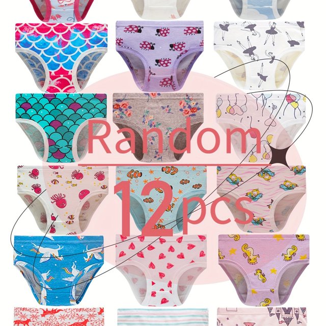 SNNROO 12 Pieces Girl‘s Triangle Underwear Set - Cute Panties with Mermaid Dolphin Seahorse and More Fun Designs - Soft Breathable and Comfortable